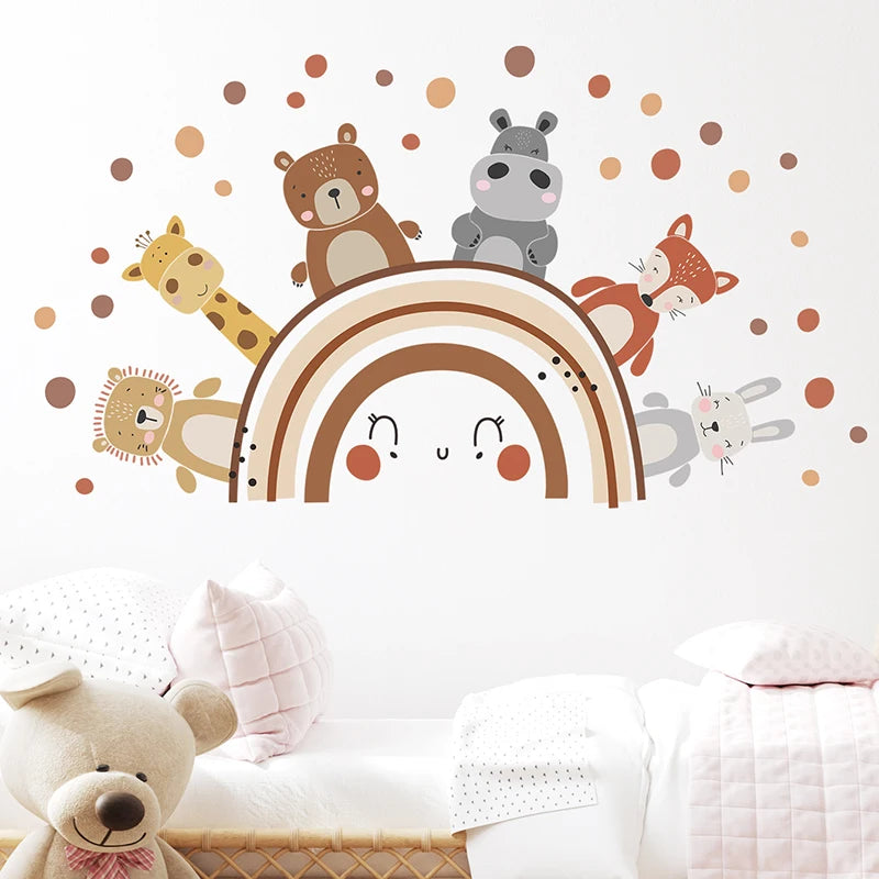 Boho Style Cute Animals Rainbow Lion Fox Bunny Wall Stickers for Kids Room Bedroom Wall Decals Home Decorative Stickers Decor-HomeDecorDecals_com
