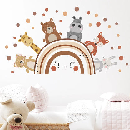 Boho Style Cute Animals Rainbow Lion Fox Bunny Wall Stickers for Kids Room Bedroom Wall Decals Home Decorative Stickers Decor-HomeDecorDecals_com