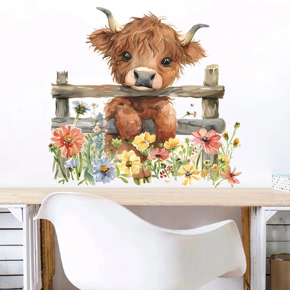 1pcs Self-adhesive PVC Wall Stickers Kids Room Decor Home Decoration Cartoon Flowers Cute Cow Wall Decals Fridge Bedroom Door-HomeDecorDecals_com