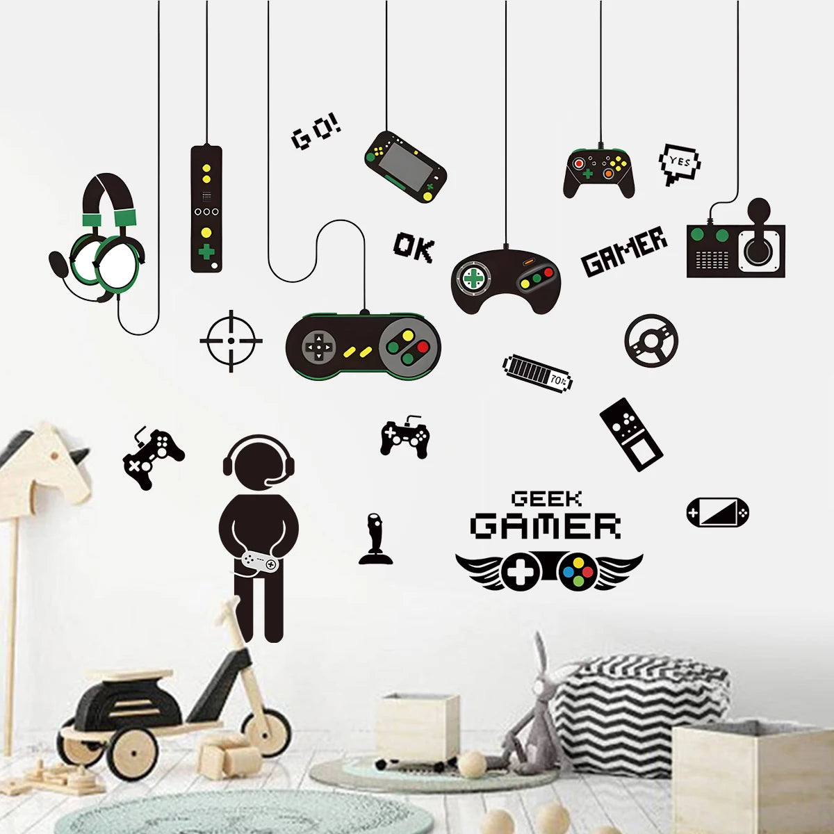 2pcs Set Creative Cartoon Game Controller Pattern Wall Stickers for Games Room Decor Boys Gift Bedroom Decoration Wall Decals-HomeDecorDecals_com