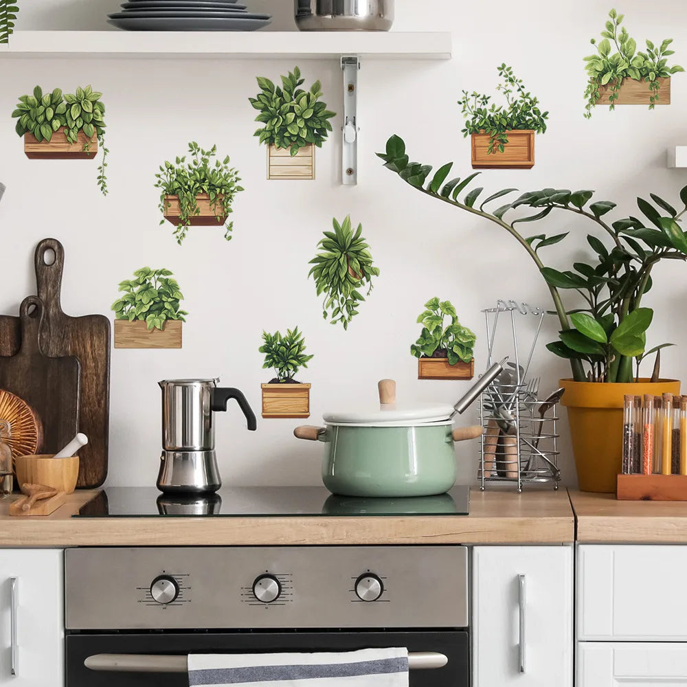 Fresh green plant potted plants, bedroom, living room, entrance hall, wardrobe, dormitory, home decoration, wall stickers-HomeDecorDecals_com