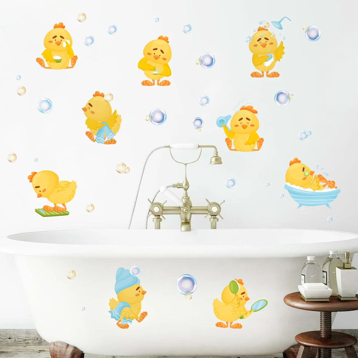 3pcs Set Cartoon Cute Duck Bath Bubble Pattern Wall Stickers for Bathroom Kids Room Decor Living Home Decoration Wall Decals-HomeDecorDecals_com