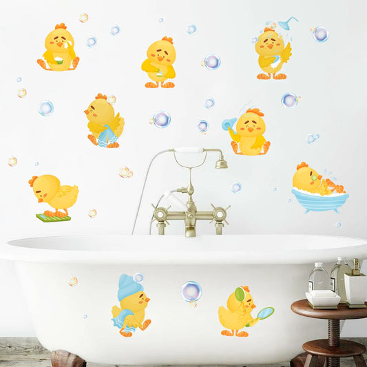 3pcs Set Cartoon Cute Duck Bath Bubble Pattern Wall Stickers for Bathroom Kids Room Decor Living Home Decoration Wall Decals-HomeDecorDecals_com