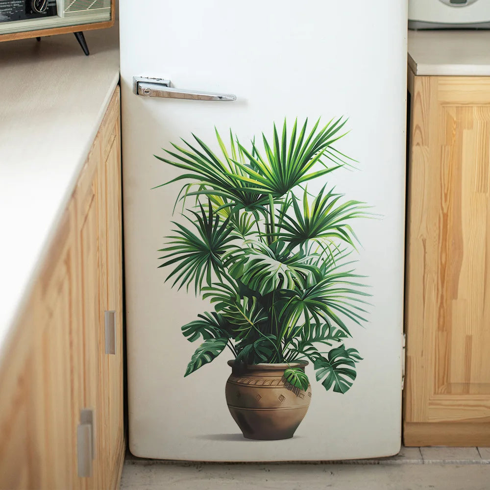 Green Plant Potted Plant Simulation Flower Pot Wall Sticker Bedroom Living Room Foyer Home Wall Decoration Sticker Self Adhesive-HomeDecorDecals_com