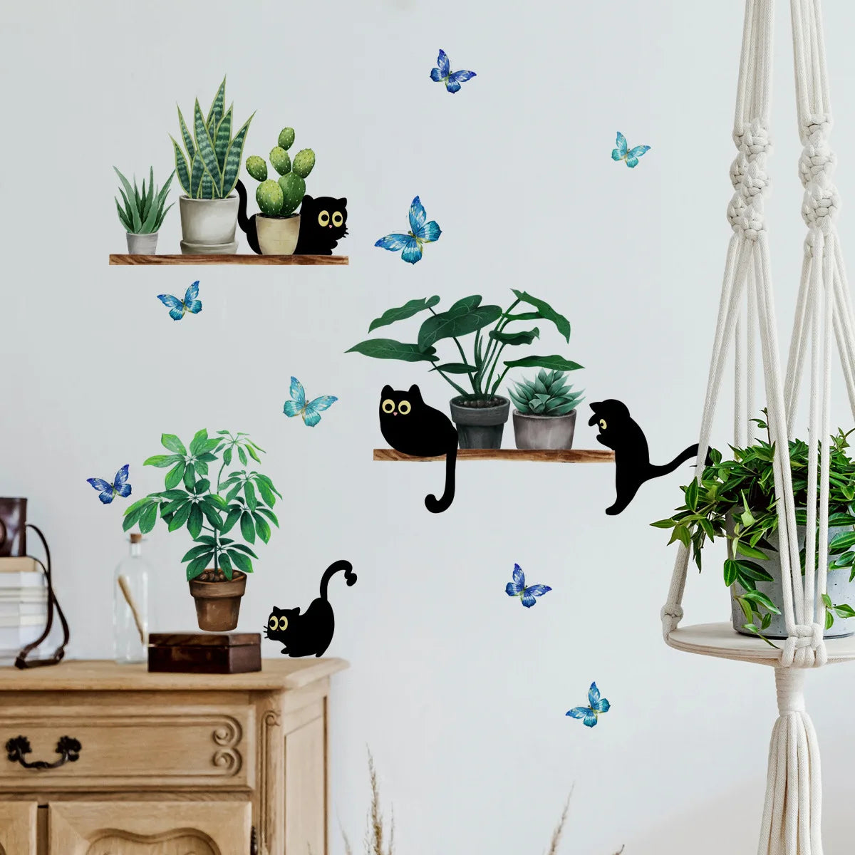 Green Plant Cute Kitten Wall Sticker for Home Decor-HomeDecorDecals_com