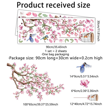 Pink Peach Blossom Bird Wall Sticker PVC Self-Adhesive Floral Wall Decal-HomeDecorDecals_com