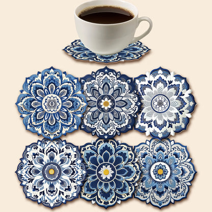 Wood Mandala Flower Round Coasters | Home Decor design details by HomeDecorDecals.