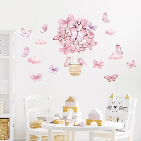 Pink Flower Hot Air Balloon Wall Decal | Kids Room Decor removable peel and stick wall decal by HomeDecorDecals.