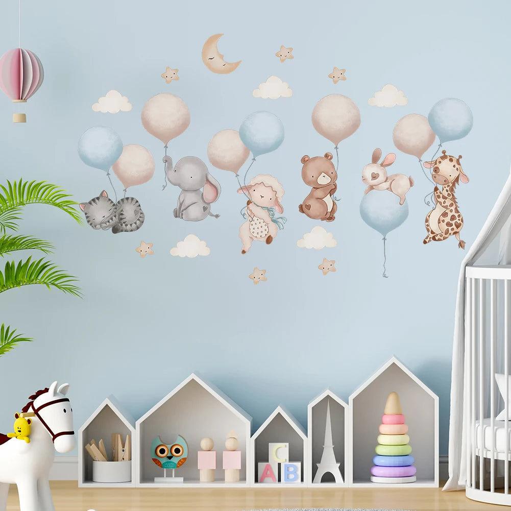Cartoon Animal Balloon Wall Stickers With Movable Stickers For Decorating Posters And Murals In Children's Rooms-HomeDecorDecals_com