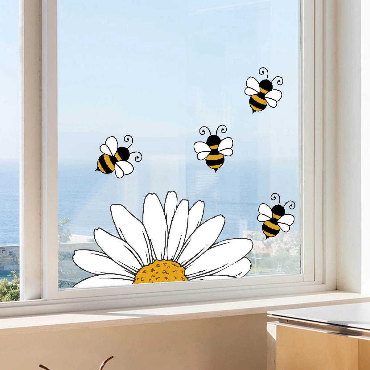 Cartoon Bee and Sunflower Pattern Wall Decal | Home Decor design details by HomeDecorDecals.