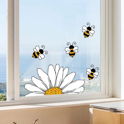 Cartoon Bee and Sunflower Pattern Wall Decal | Home Decor design details by HomeDecorDecals.