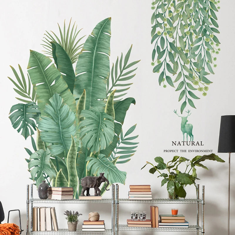 Green Leaves Tropical Wall Decal | Home Decor removable peel and stick wall decal by HomeDecorDecals.