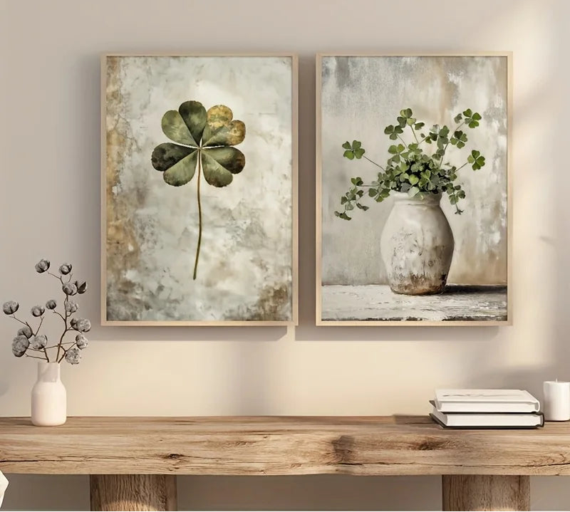 Retro Lucky Four-Leaf Clover Canvas Wall Decal | Home Decor by HomeDecorDecals.