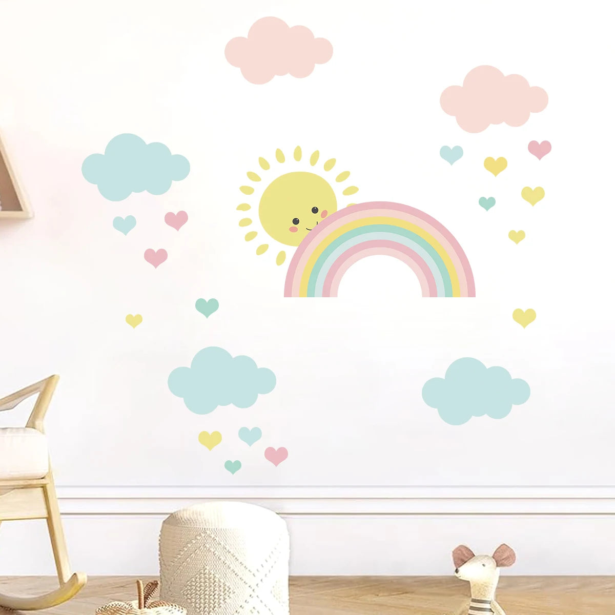 1pcs Cartoon Cute Clouds Rainbow Sun Removable Wall Stickers for Nursery Children Room Decoration Background Wall Decals Decor-HomeDecorDecals_com