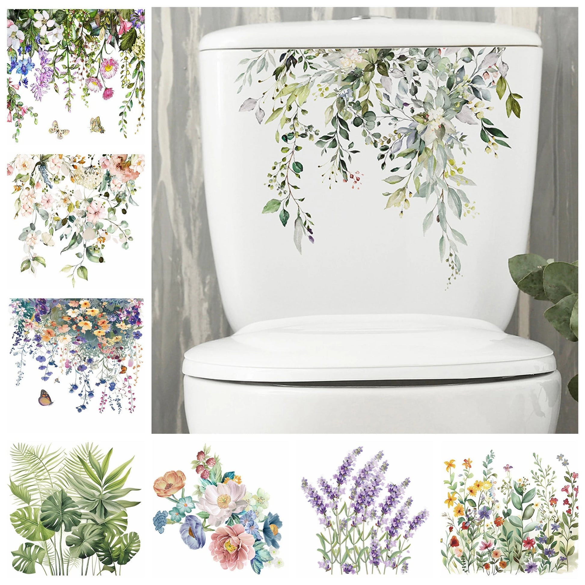 Green Plant Leaves Bathroom Toilet Sticker WC Closestool Wall Sticker Self Adhesive Mural Beautify Flower Home Decoration Decals-HomeDecorDecals_com
