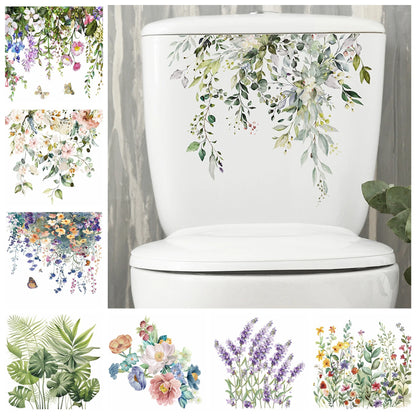 Green Plant Leaves Bathroom Toilet Sticker WC Closestool Wall Sticker Self Adhesive Mural Beautify Flower Home Decoration Decals-HomeDecorDecals_com