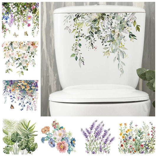 Green Plant Leaves Bathroom Toilet Sticker WC Closestool Wall Sticker Self Adhesive Mural Beautify Flower Home Decoration Decals-HomeDecorDecals_com