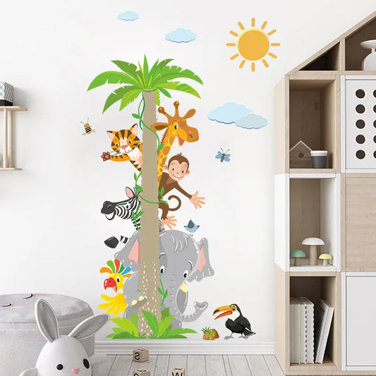 Animals Coconut Tree Wall Sticker Living Room For Kids Room Home Decoration Mural Bedroom Wallpaper Removable Cartoon Stickers-HomeDecorDecals_com