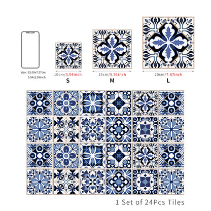 Additional view of Blue Retro Pattern Self-Adhesive PVC Tile Stickers | Home Decor by HomeDecorDecals.