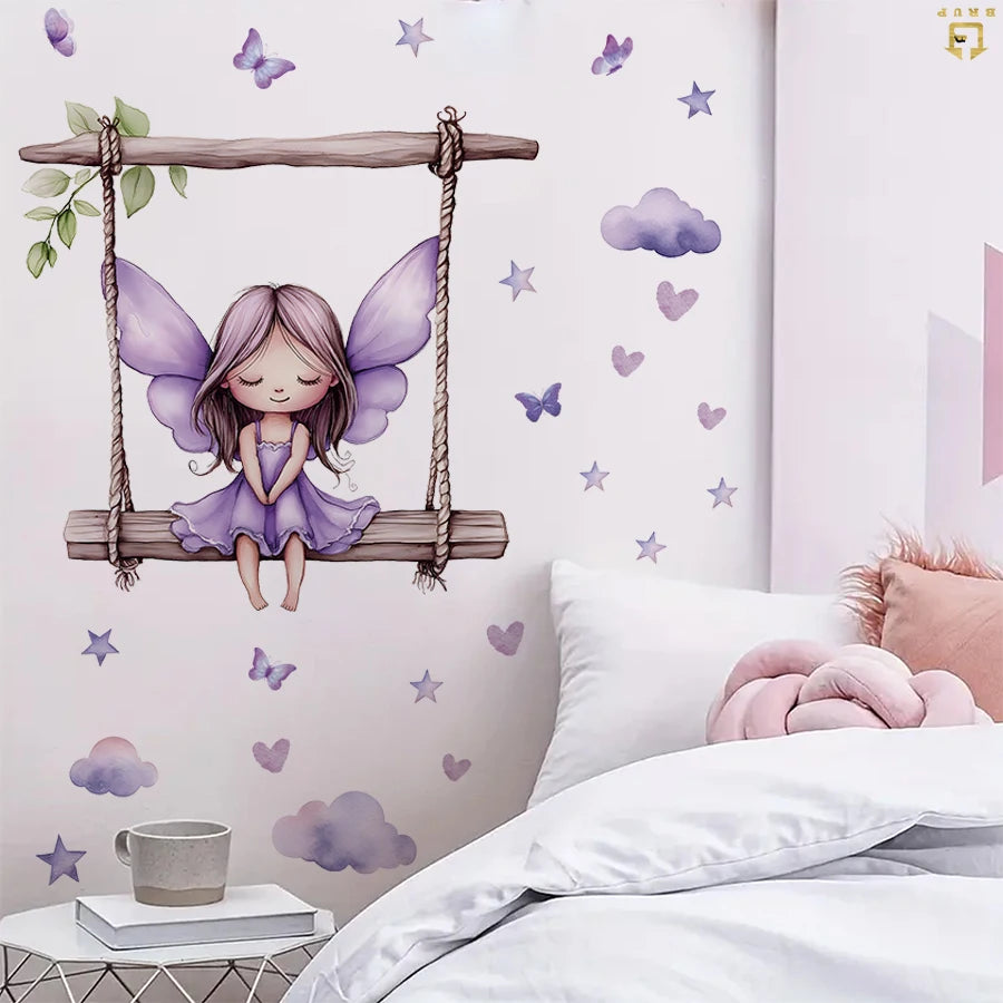 Purple Star Fairy Butterfly Wall Sticker for Kids Room-HomeDecorDecals_com