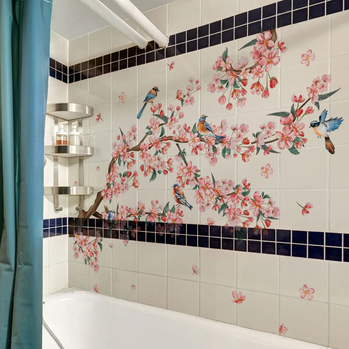 Creative Peach Blossom Bird and Branch Wall Decal | Home Decor removable peel and stick wall decal by HomeDecorDecals.