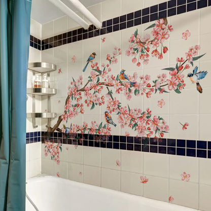 Creative Peach Blossom Bird and Branch Wall Decal | Home Decor removable peel and stick wall decal by HomeDecorDecals.