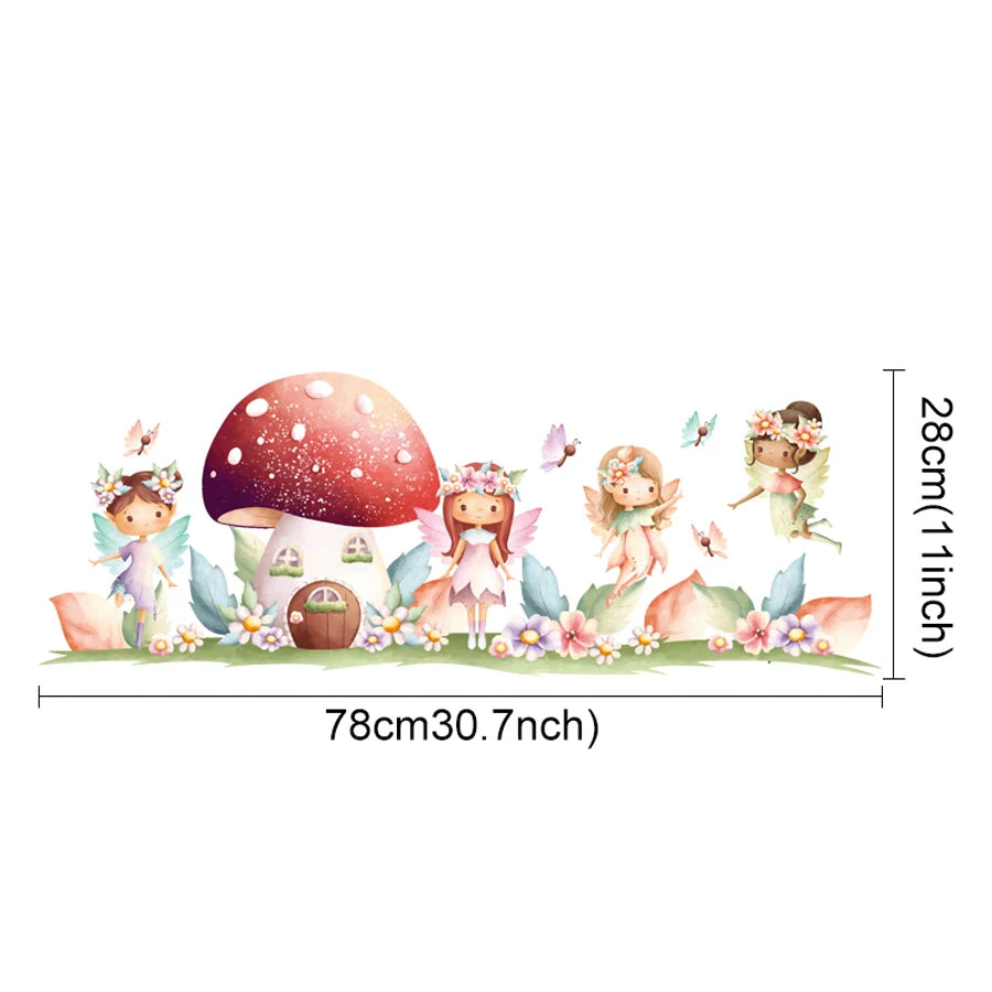 Cartoon Cute Fairy Mushroom House Plant Wall Sticker Flower Elves Wall Decals for Kids Room Baby Girl Nursery Room Bedroom Decor-HomeDecorDecals_com