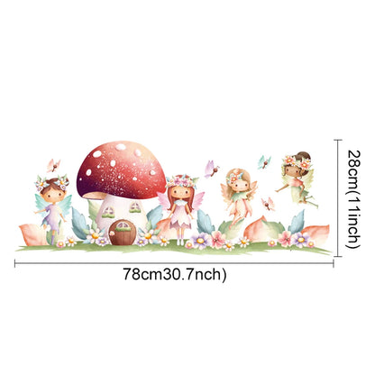 Cartoon Cute Fairy Mushroom House Plant Wall Sticker Flower Elves Wall Decals for Kids Room Baby Girl Nursery Room Bedroom Decor-HomeDecorDecals_com