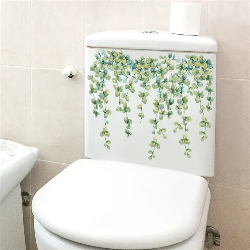 Plant Leaves Wall Sticker Toilet Sticker WC Self Adhesive Mural Beautify Flower Home Decoration Decals Refrigerator sticker-HomeDecorDecals_com