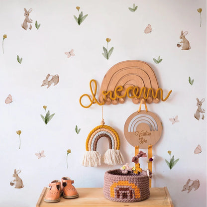 Summertime Watercolor Cute Bunnies and Flowers Nursery Wall Decal, Peel and Stick Reusable and Removable Kids Wall Stickers-HomeDecorDecals_com