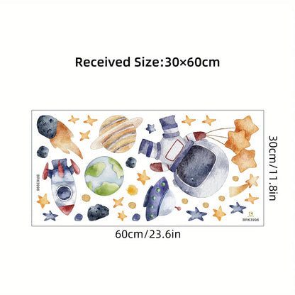 Cartoon Cute Astronaut Spaceship Rocket Planet Star Space Wall Stickers for Bedroom Living Room Nursery Decoration Wall Decal-HomeDecorDecals_com