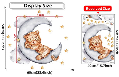 Cartoon Grey Baby Elephant Moon Gold Stars Wall Stickers for Kids Room Decor Nurserry Wall Decals Girl Boy Room Decorative-HomeDecorDecals_com