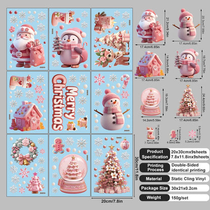 9 sheets/set Green Christmas Window Clings With Santa Penguin Reindeer Tree Static Cling Stickers For Kids' Room Window-HomeDecorDecals_com