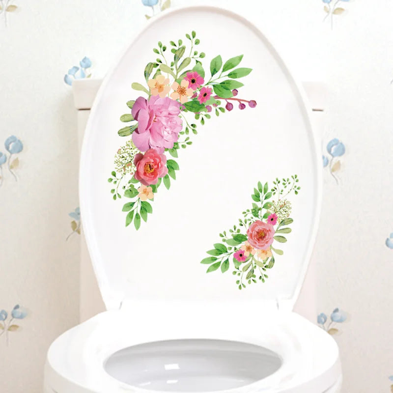 Green Plant Leaves Bathroom Toilet Sticker WC Closestool Wall Sticker Self Adhesive Mural Beautify Flower Home Decoration Decals-HomeDecorDecals_com