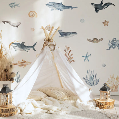 Close-up view of Cartoon Ocean Animals Wall Decal | Room Decor by HomeDecorDecals.