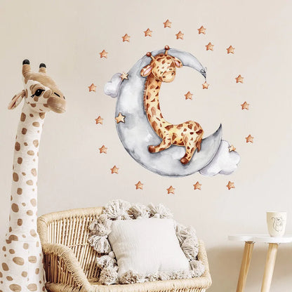 Cartoon Grey Baby Elephant Moon Gold Stars Wall Stickers for Kids Room Decor Nurserry Wall Decals Girl Boy Room Decorative-HomeDecorDecals_com