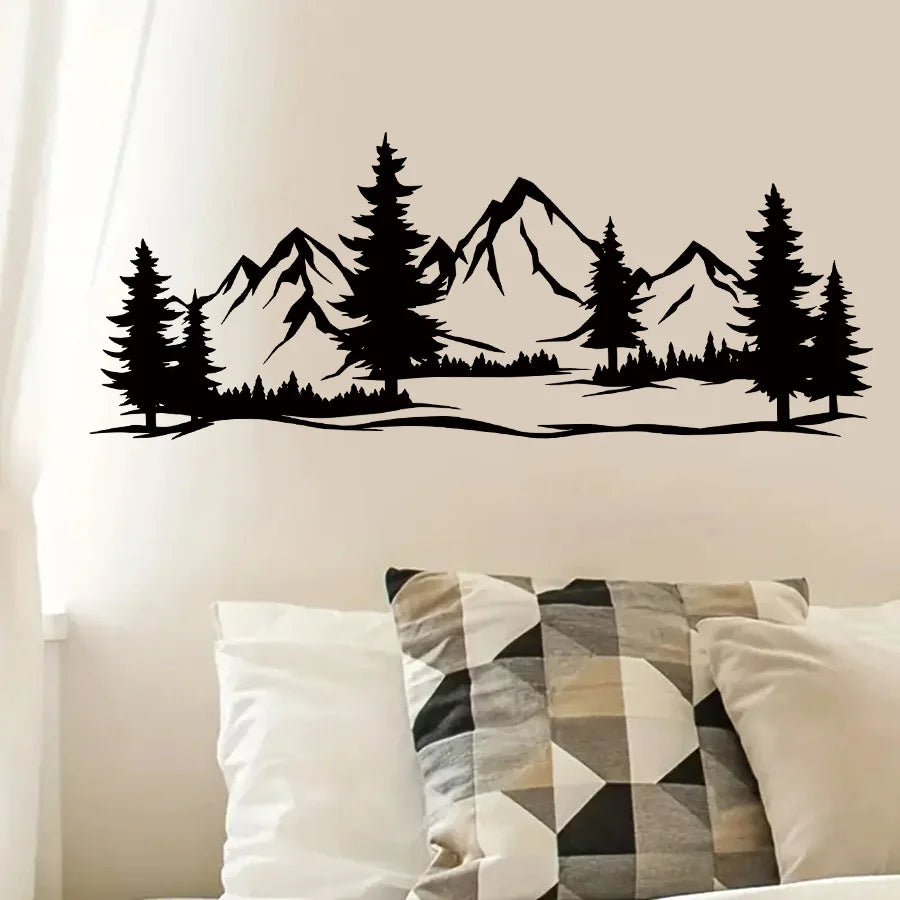 Black Mountain Pine Tree Wall Sticker, Scandinavian Silhouette Decal, Removable Nature Theme Art For Bedroom Living Room-HomeDecorDecals_com