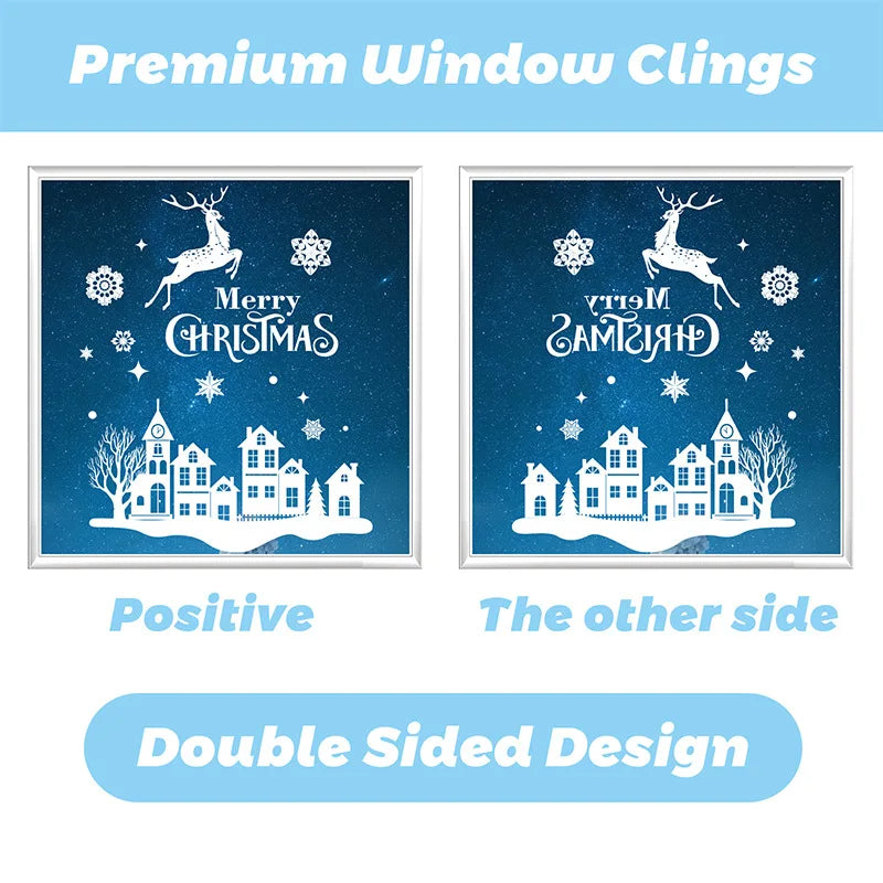 9pcs Snowflake Christmas Window Stickers Reindeer New Year Decal Wall Sticker White Christmas Electrostatic Stickers Decorations-HomeDecorDecals_com