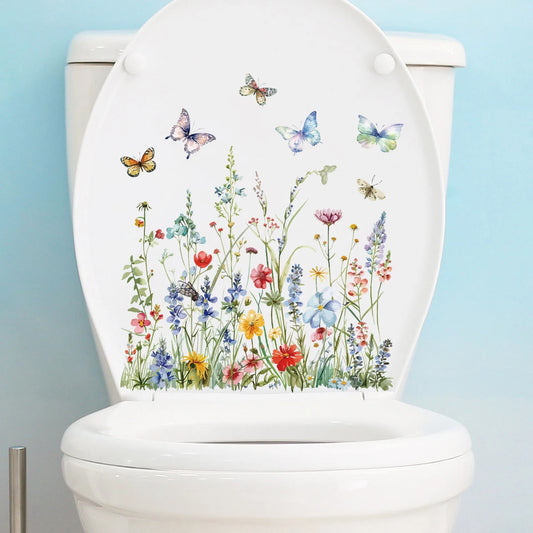 1pcs Watercolor Flower Butterfly Toilet Sticker for Bathroom Accessories Living Room Decor Wall Decals Background Home Decor-HomeDecorDecals_com