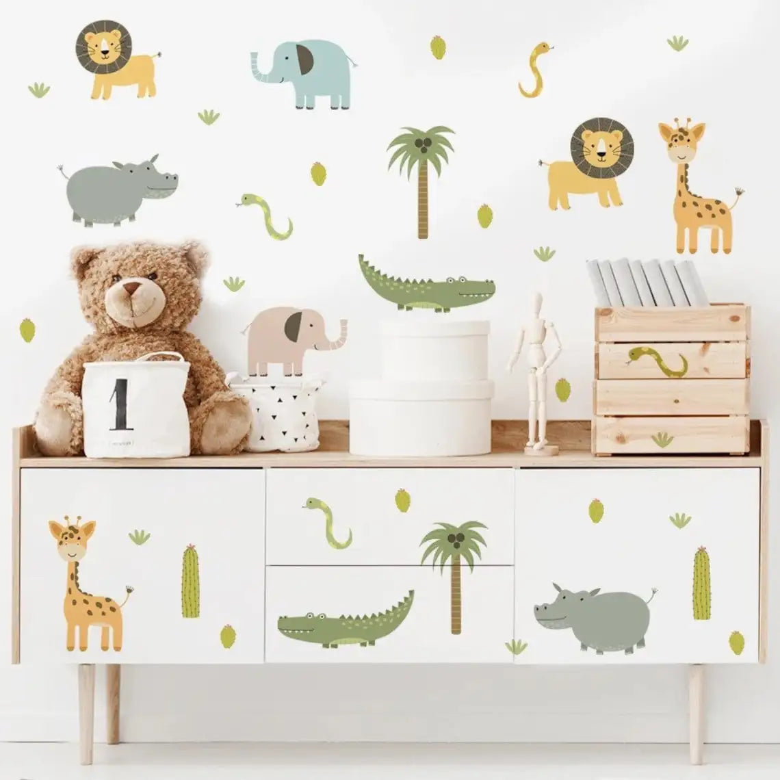 Cartoon Safari Animals Wall Decal | Room Decor removable peel and stick wall decal by HomeDecorDecals.