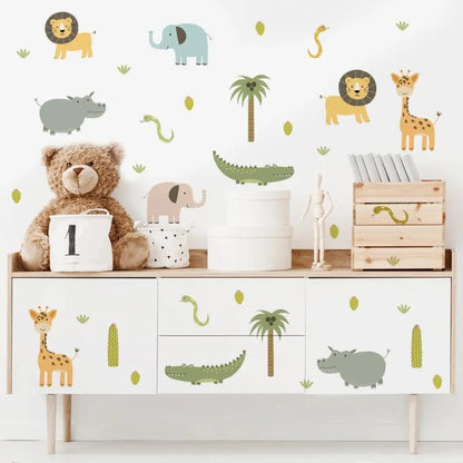 Cartoon Safari Animals Wall Decal | Room Decor removable peel and stick wall decal by HomeDecorDecals.