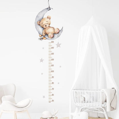 Large Sleeping Elephant Bear Moon Height Measure Wall Stickers for Kids Room Growth Chart Animals Ruller Wall Decals Home Decor-HomeDecorDecals_com