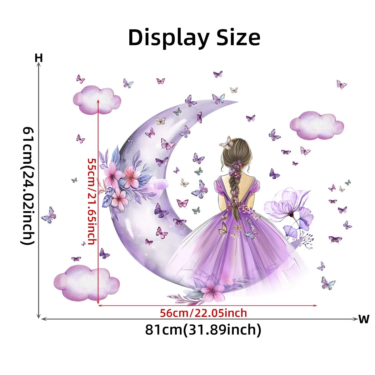 Girl Moon And Butterflies Wall Sticker for Kids Room-HomeDecorDecals_com