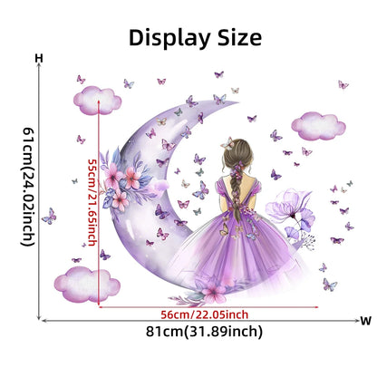 Girl Moon And Butterflies Wall Sticker for Kids Room-HomeDecorDecals_com