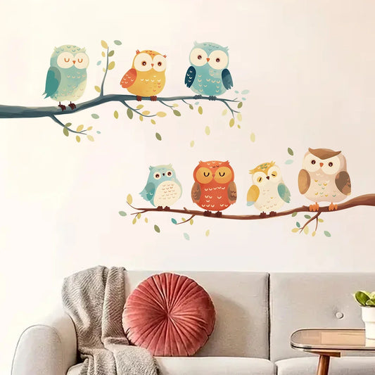 Cartoon Owl on Branch Wall Sticker for Kids Room-HomeDecorDecals_com