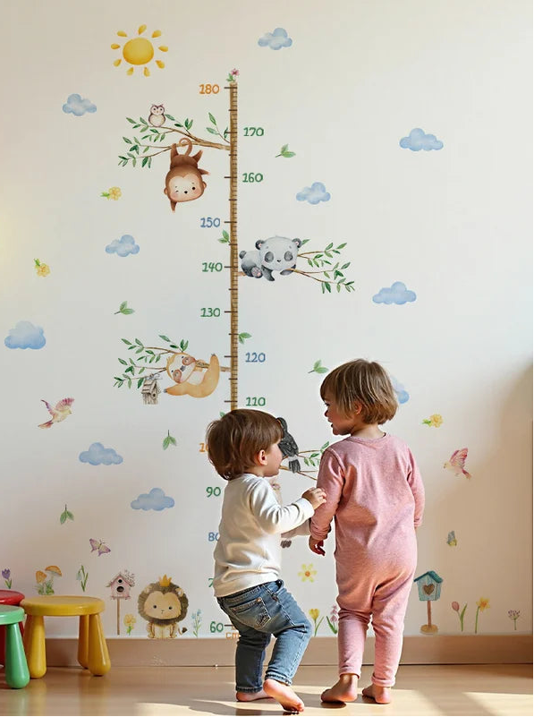Large Cartoon Forest Animal Growth Chart - Elephant Tiger Removable Height Ruler Sticker, Kids Room Jungle Decor-HomeDecorDecals_com