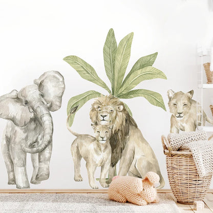 Large Animals Tropical Watercolour Wall Decal | Room Decor removable peel and stick wall decal by HomeDecorDecals.