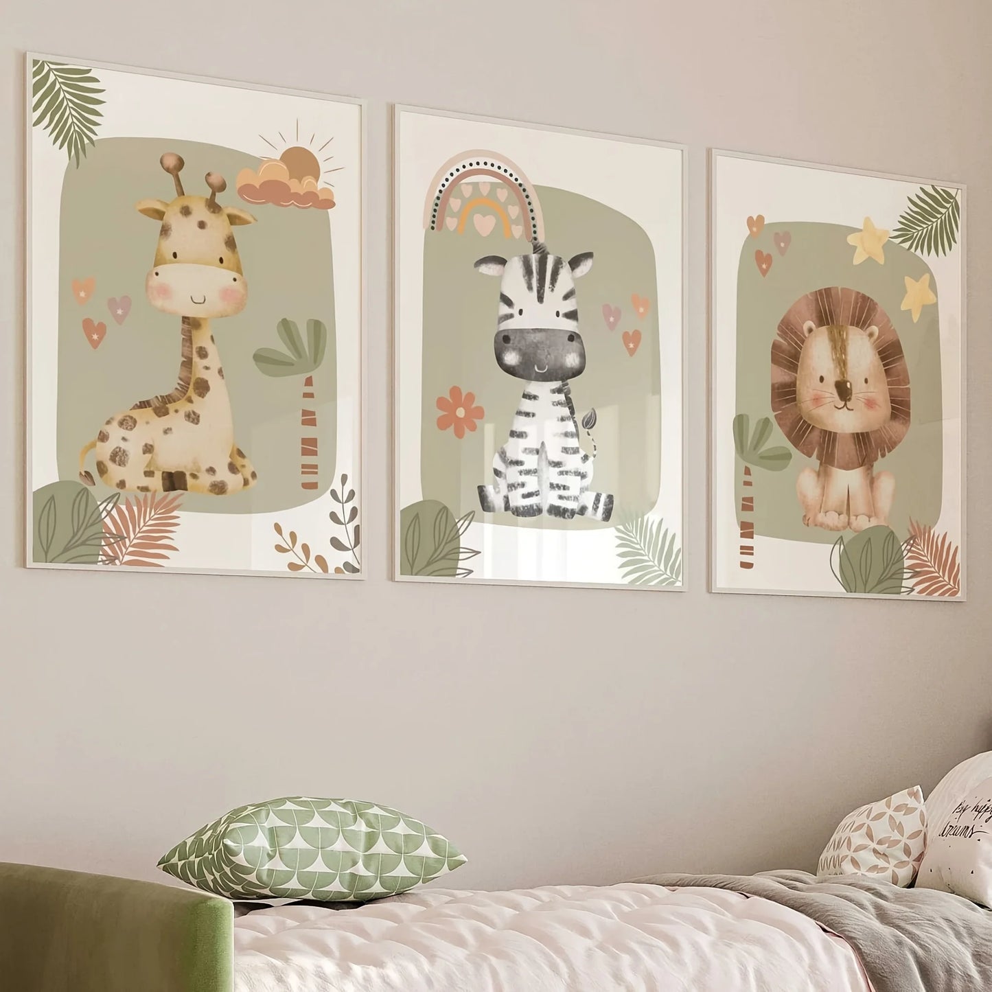 3pcs/set Giraffe Lion and Zebra Animal Canvas Print Safari Wall Art Kindergarten Poster for Modern Living Room Nursery Home Decor-HomeDecorDecals_com