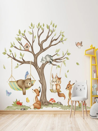 Whimsical Animal Swings Wall Decal | Home Decor displayed in room decor by HomeDecorDecals.