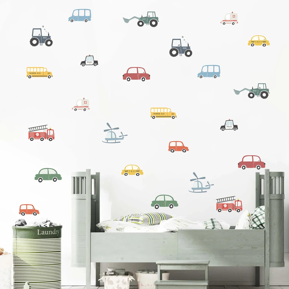 4pcs Cartoon Tractor Helicopter Car Wall Stickers for Kid Room Living Room Wall Decal Home Decor Baby Nursery Bedroom Decoration-HomeDecorDecals_com